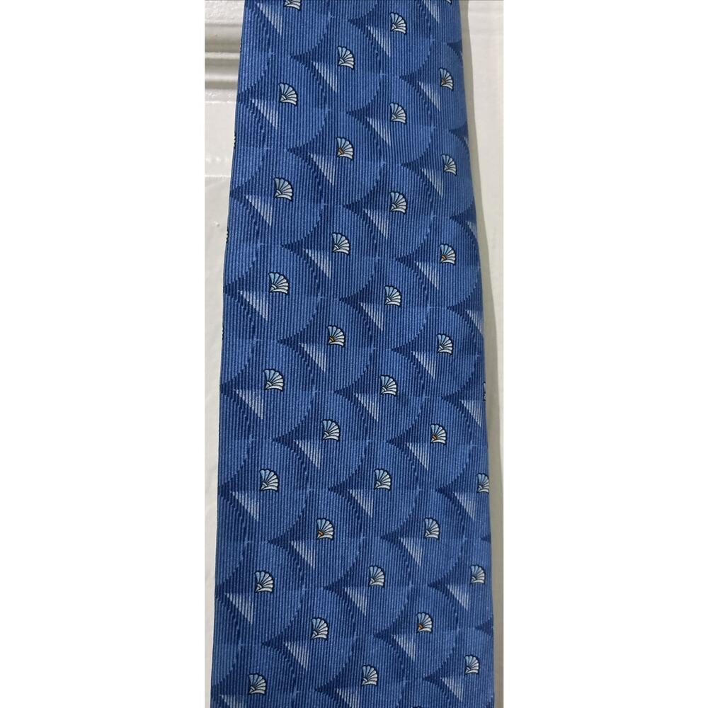 LANVIN Paris Men's 100% Silk Neck Tie Blue Geometric Floral Made in France 57”
